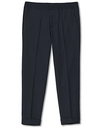  Terry Gabardine Cropped Turn Up Trousers Navy