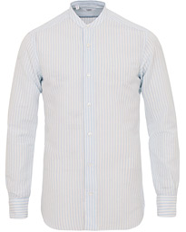  Culto Linen Mandarine Collar Stripe Shirt Blue