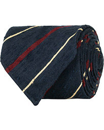  Shantung Silk Stripe Handrolled 8 cm Tie Navy/Wine