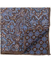  Wool Doublefaced Printed Medallion Pocket Square Brown
