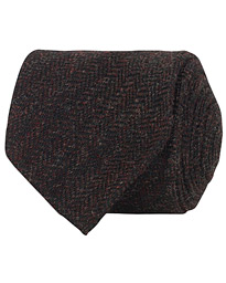  Wool Herringbone 8 cm Tie Dark Brown