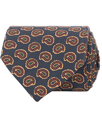 Washed Silk Printed Paisley Tie 8 cm Blue