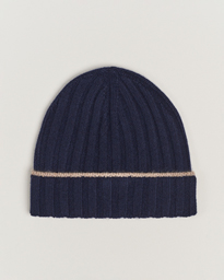 Brunello Cucinelli Cashmere Contrast Beanie Navy