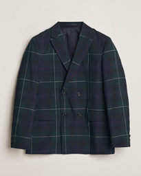  Double Breasted Plaid Wool Blazer Green Plaid