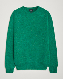 Drake's Brushed Shetland Crew Green
