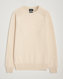 Drake's Brushed Shetland Crew Ecru