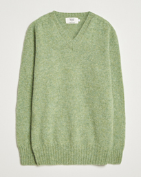 Harley Of Scotland Brushed Supersoft Lambswool V-Neck Light Green