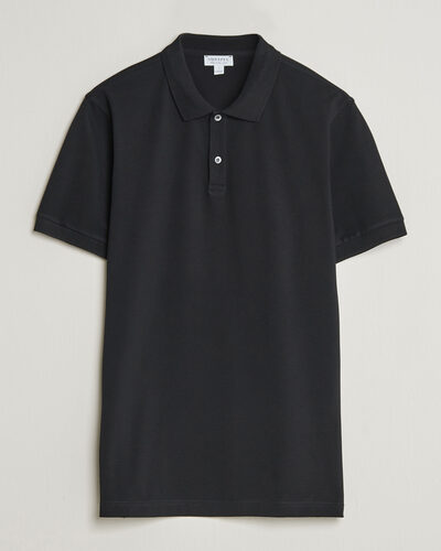 Sunspel Supima Cotton Short Sleeve Pique Polo Midnight Navy at