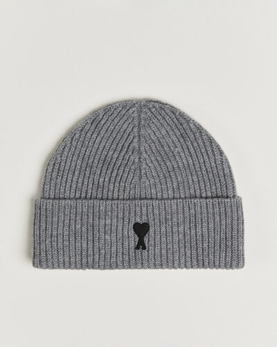 AMI Contrasted Heart Logo Beanie Light Grey Melange