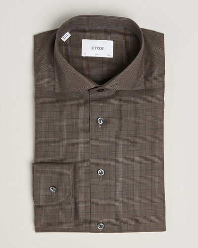 Eton Slim Fit Signature Flannel Checked Shirt Dark Brown
