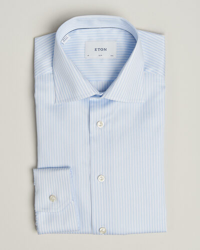 Eton Slim Fit Signature Twill Striped Shirt Light Blue