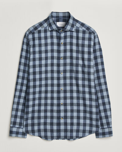 Eton Casual Fit Checked Flannel Shirt Mid Blue