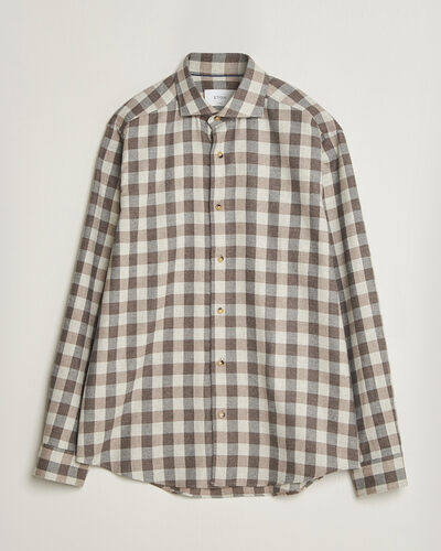 Eton Casual Fit Checked Flannel Shirt Beige
