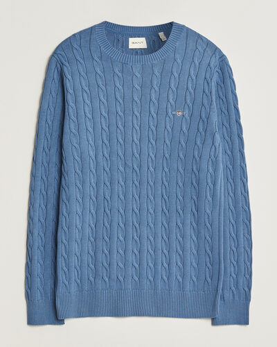 Gant Cotton Cable Crew Neck Blue Horizon