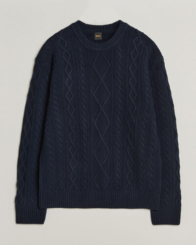 BOSS ORANGE Atreccio Wool Structured Knitted Sweater Dark Blue