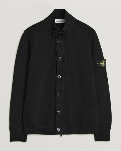 Stone Island Knitted Lambswool Zip Button Cardigan Black