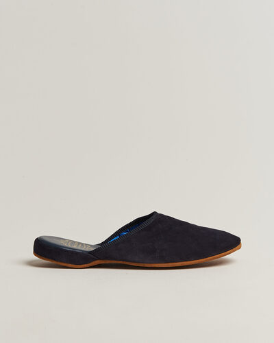Bowhill & Elliott Mule Slipper Quilt Lining Navy Suede
