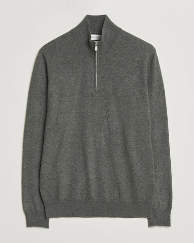 Brunello Cucinelli 2 Ply Cashmere Half Zip Forest Green