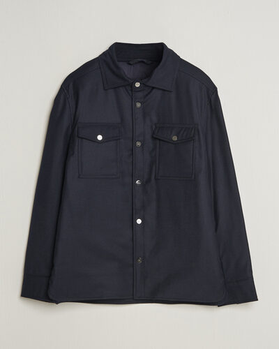 Oscar Jacobson Nylon/Wool Padded Shirt Jacket Navy