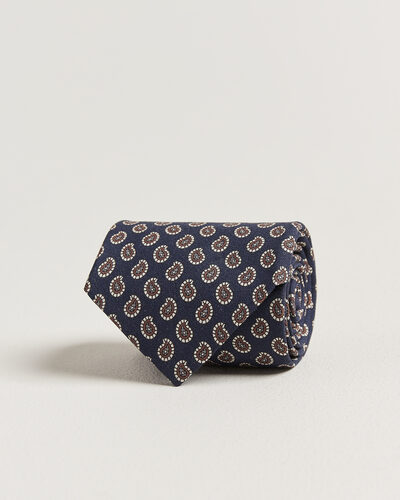 Stenströms Printed Silk Paisley Tie 7,5cm Blue