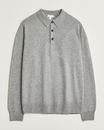 Sunspel Cashmere Polo Grey Melange