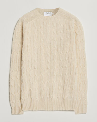 Harley Of Scotland Brushed Supersoft Lambswool Cable Vanilla