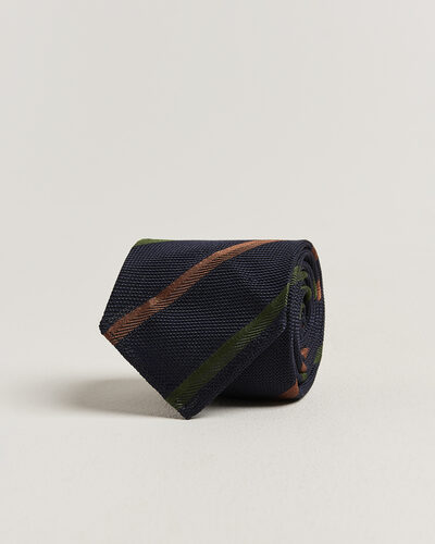 Drake's Multistripe Grenadine Silk Tie Navy/Green/Brown