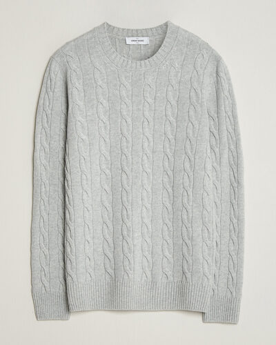 Gran Sasso Wool/Cashmere Cable Crew Neck Light Grey Melange