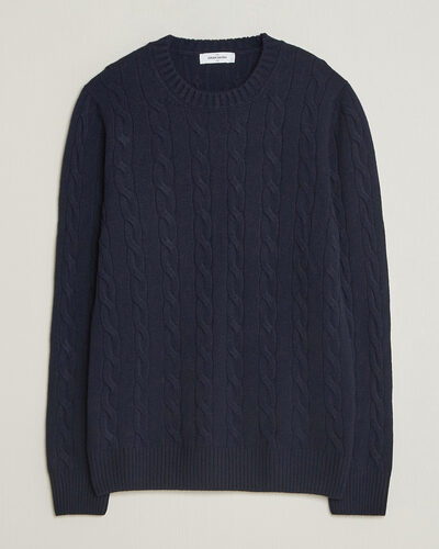 Gran Sasso Wool/Cashmere Cable Crew Neck Navy