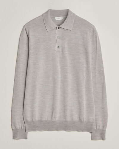 Morgano Extra Fine Merino Wool Polo Light Grey