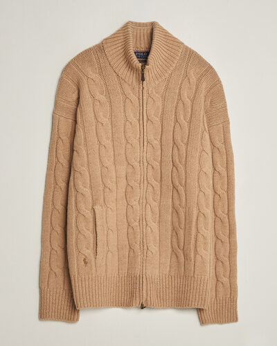 Polo Ralph Lauren Wool/Alpaca Cable Full-Zip Camel Melange