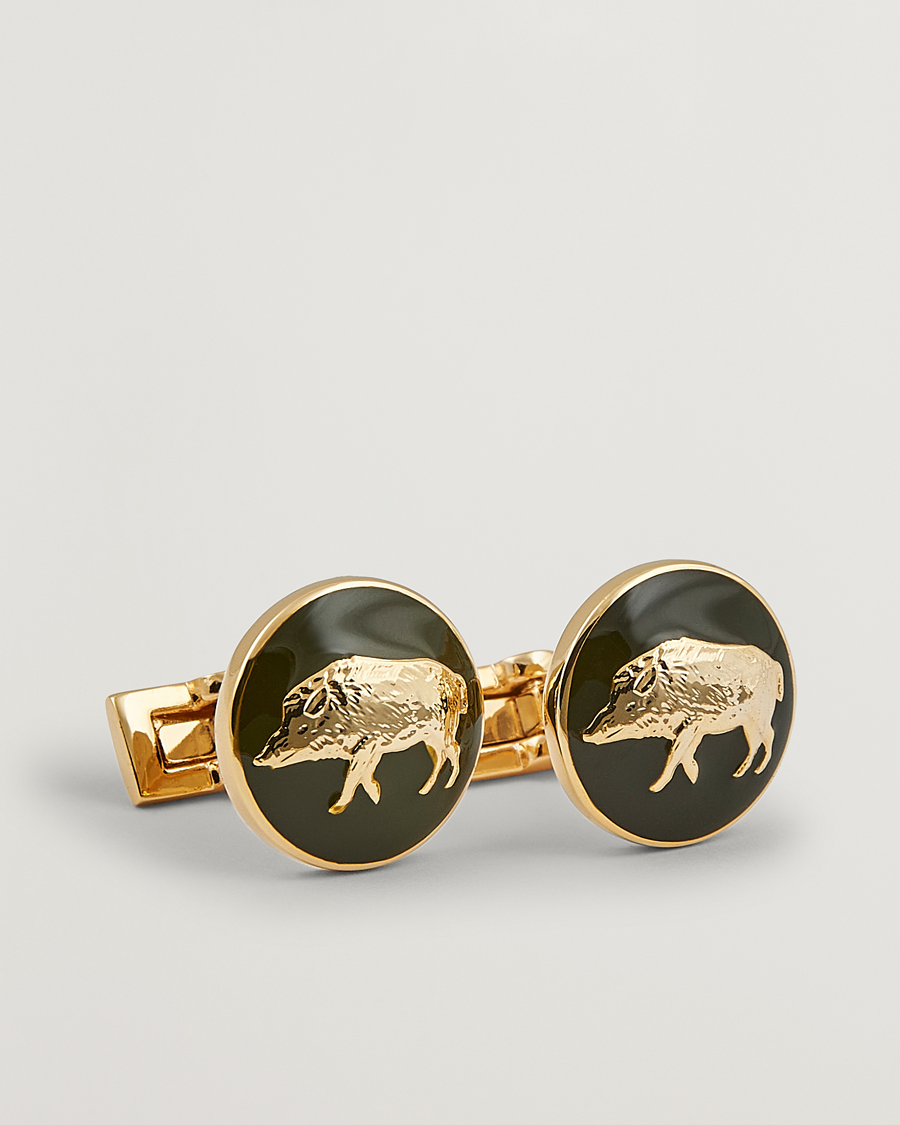 Men | Skultuna Cuff Links Hunter Wild Boar Gold/Green | Skultuna | Cuff Links Hunter Wild Boar Gold/Green