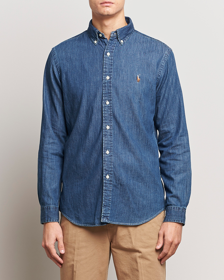 Men | Denim Shirts | Polo Ralph Lauren | Custom Fit Shirt Denim Dark Wash