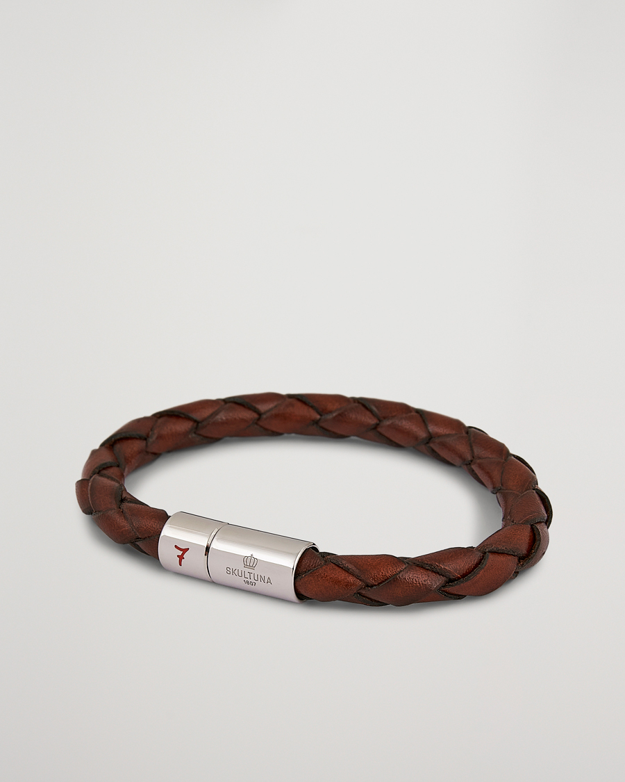 Men |  | Skultuna | Leather Bracelet Plaited 7 by Lino Ieluzzi Brown