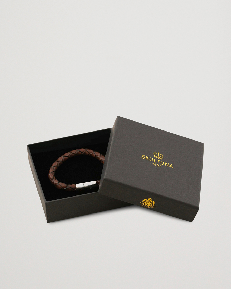 Men | Jewellery | Skultuna | Leather Bracelet Plaited 7 by Lino Ieluzzi Brown