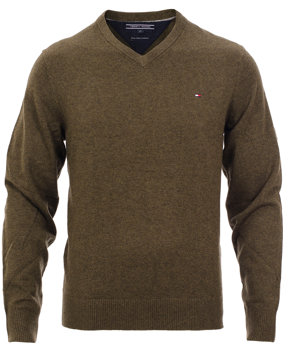 Men | Sweaters & Knitwear | Tommy Hilfiger | Pima Cotton Cashmere V-neck Pullover Beech Green