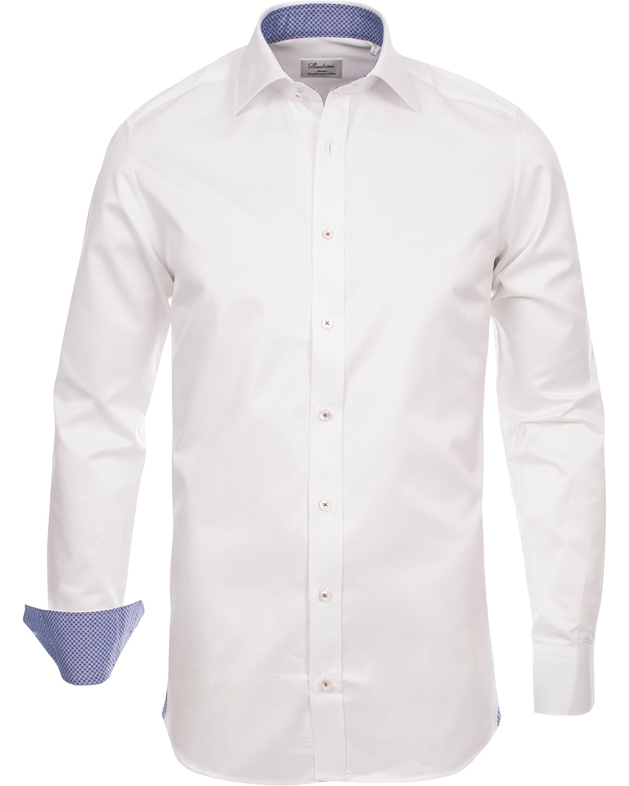 Men | Shirts | Stenströms | Slimline Pin Point Oxford Contrast Shirt White Dot