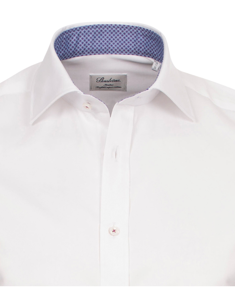 Men | Shirts | Stenströms | Slimline Pin Point Oxford Contrast Shirt White Dot