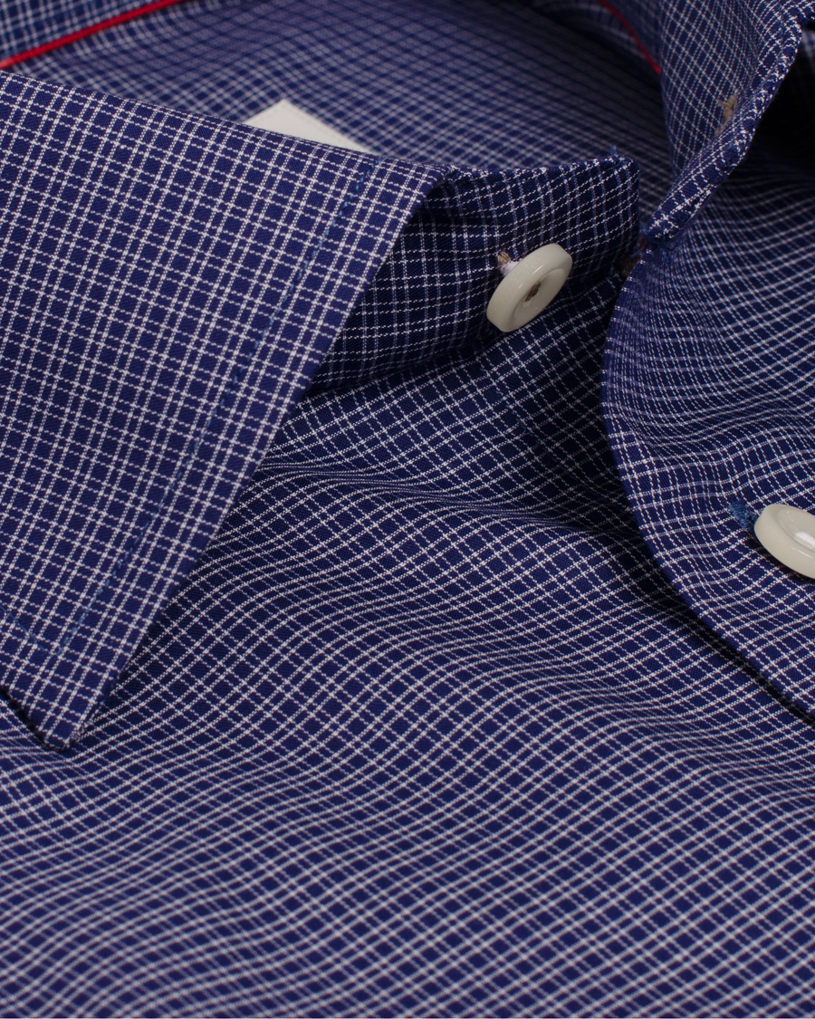 Men | Shirts | Eton | Slim Fit Shirt Red Ribbon Micro Check Dark Blue