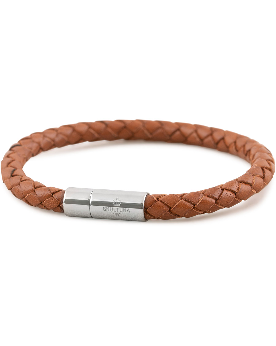 Men | Skultuna One Row Leather Bracelet Brown Steel | Skultuna | One Row Leather Bracelet Brown Steel