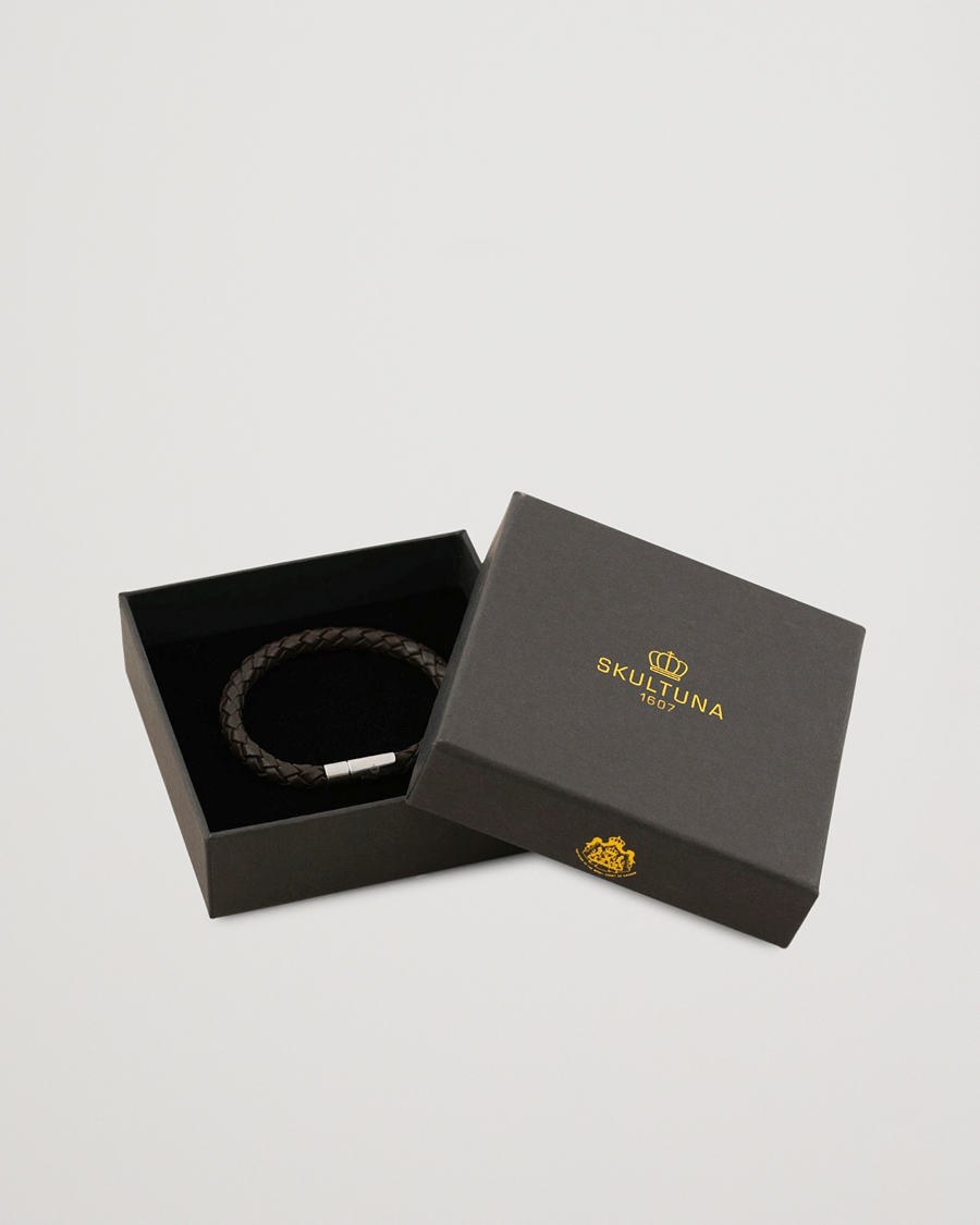 Men | Jewellery | Skultuna | One Row Leather Bracelet Dark Brown Steel