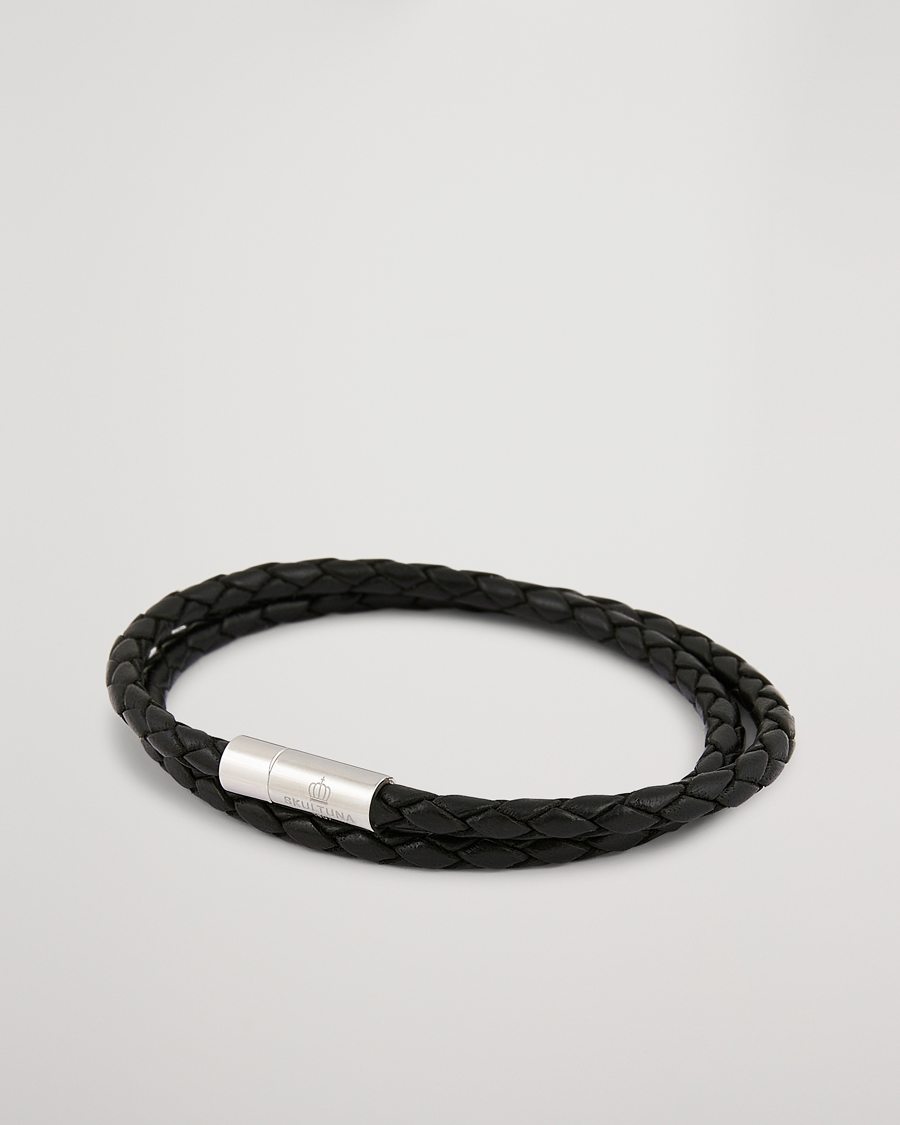 Men |  | Skultuna | Two Row Leather Bracelet Black Steel