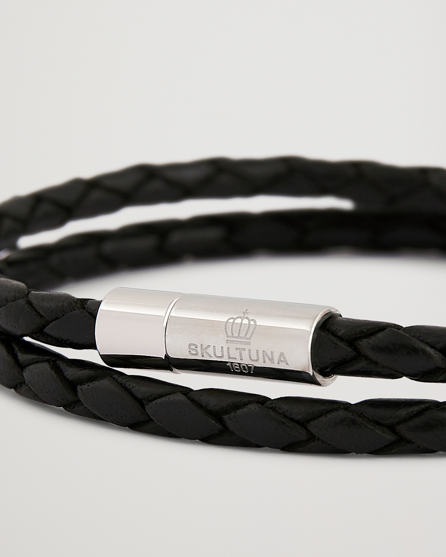 Men | Jewellery | Skultuna | Two Row Leather Bracelet Black Steel