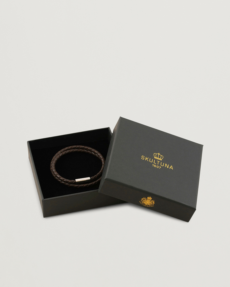Men | Jewellery | Skultuna | Two Row Leather Bracelet Dark Brown Steel
