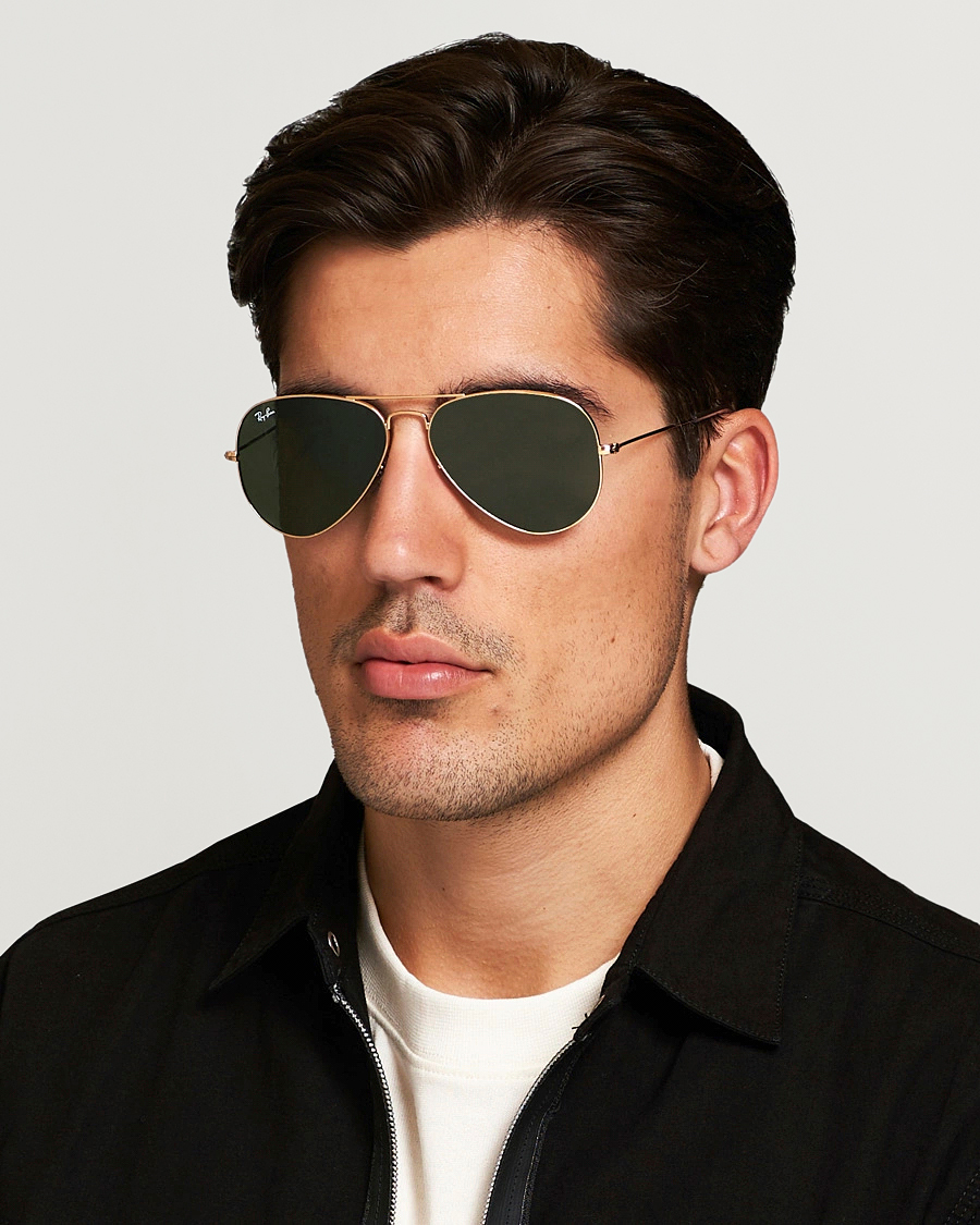 Men | D-frame Sunglasses | Ray-Ban | 0RB3025 Aviator Large Metal Sunglasses Arista/Grey Green