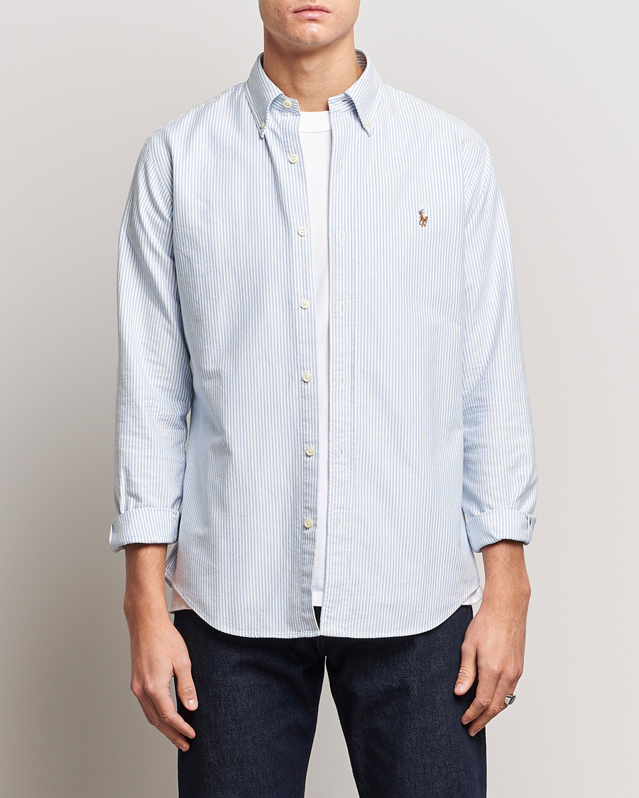 Men | Oxford Shirts | Polo Ralph Lauren | Custom Fit Oxford Shirt Stripe Blue