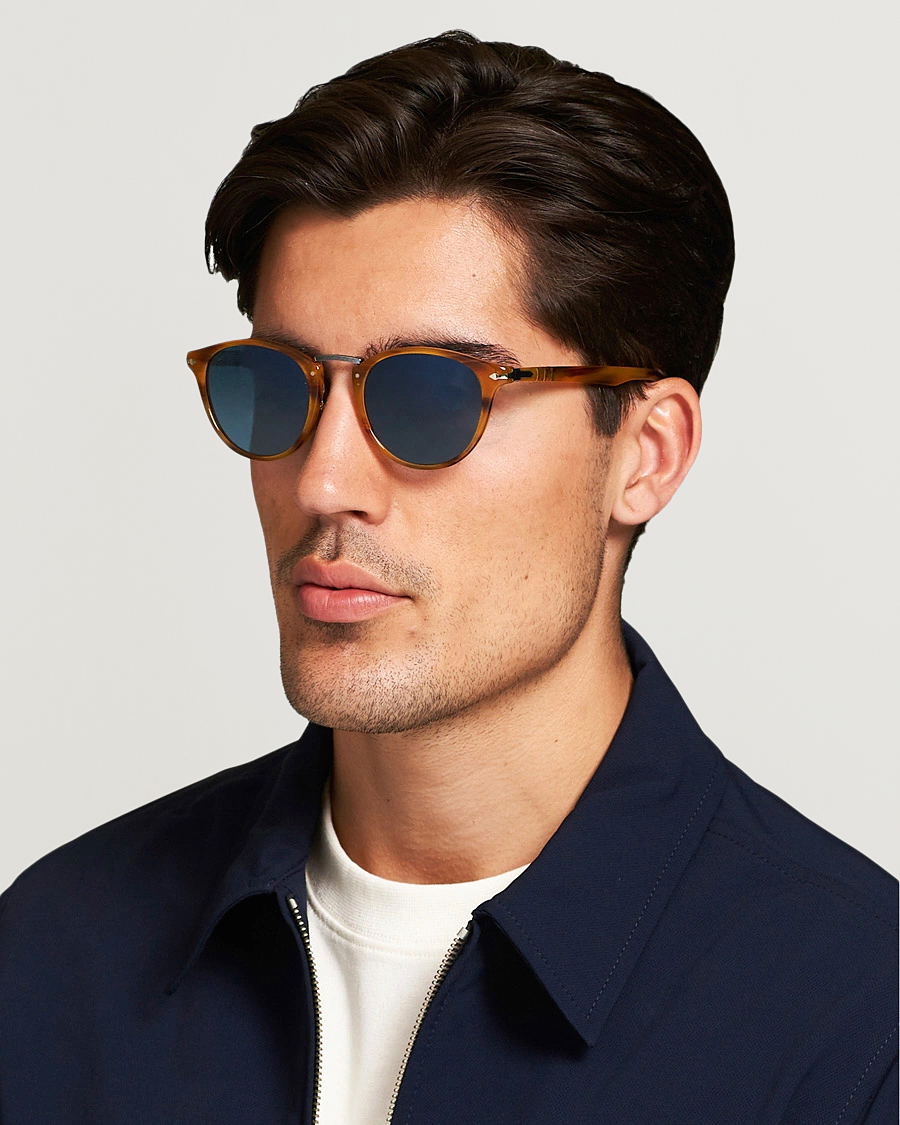 Men | Sunglasses | Persol | 0PO3108S Polarized Sunglasses Striped Brown/Gradient Blue
