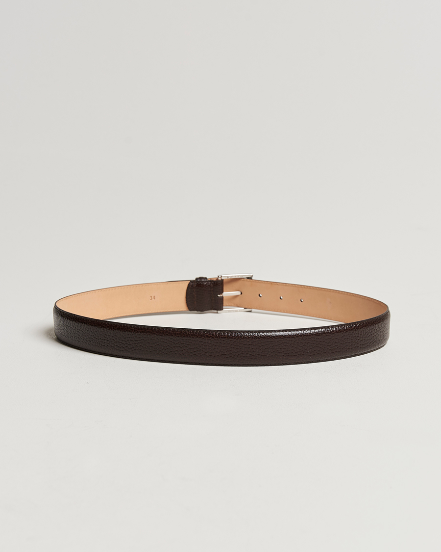 Men | Belts | Crockett & Jones | Belt 3,5 cm Dark Brown Grained Calf