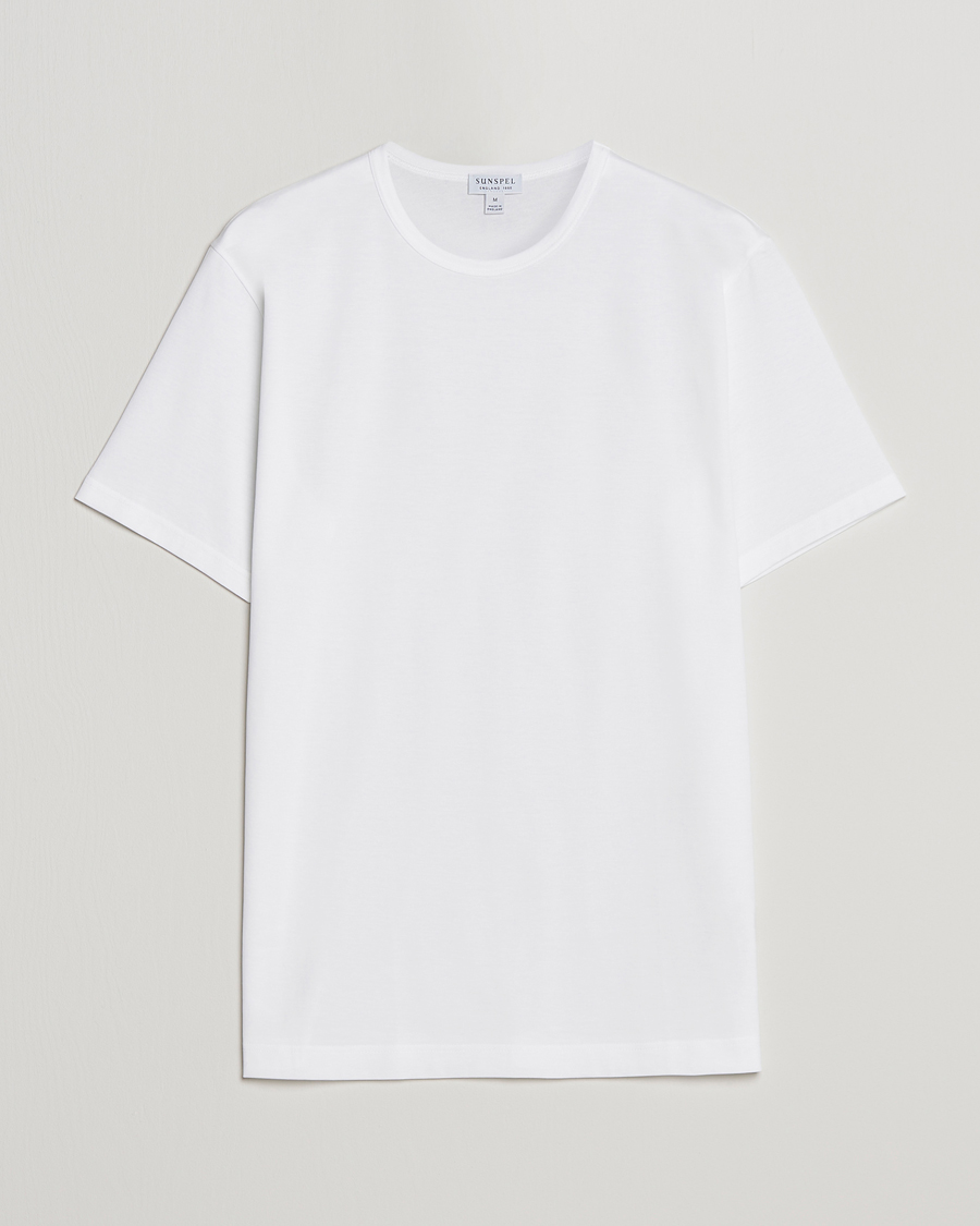 Men | White t-shirts | Sunspel | Crew Neck Cotton Tee White