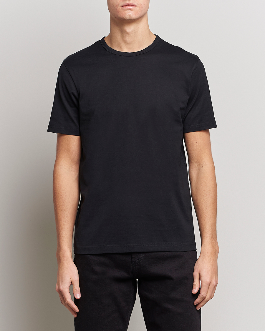 Men | T-Shirts | Sunspel | Crew Neck Q82 Cotton T-Shirt Black